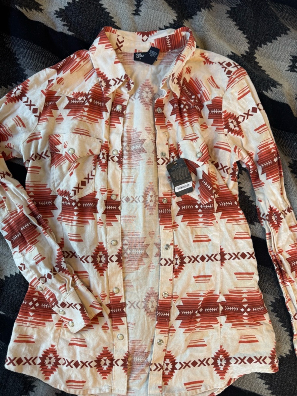 Wrangler Retro White and Rust Aztec pearl Snap Shirt